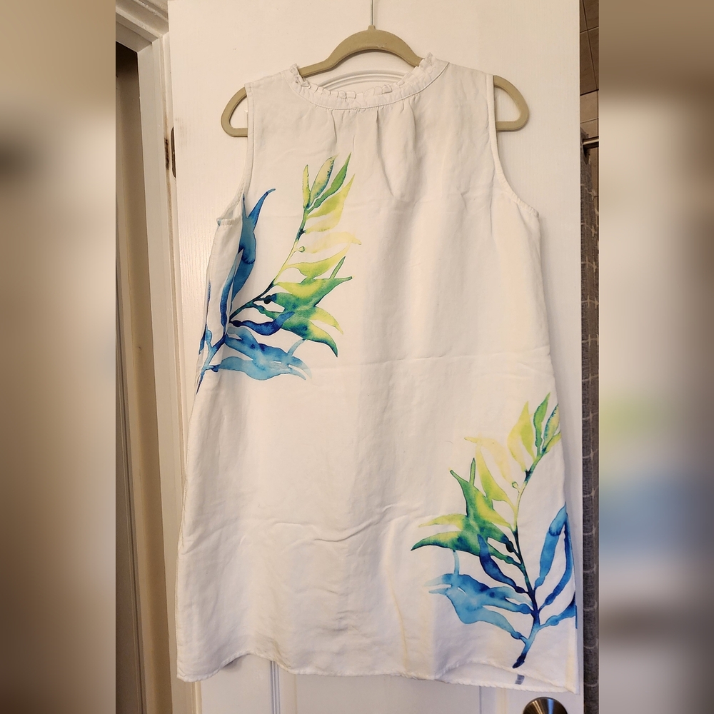 Tommy Bahama White Linen Shift Dress Two Palms Watercolor XL sleeveless